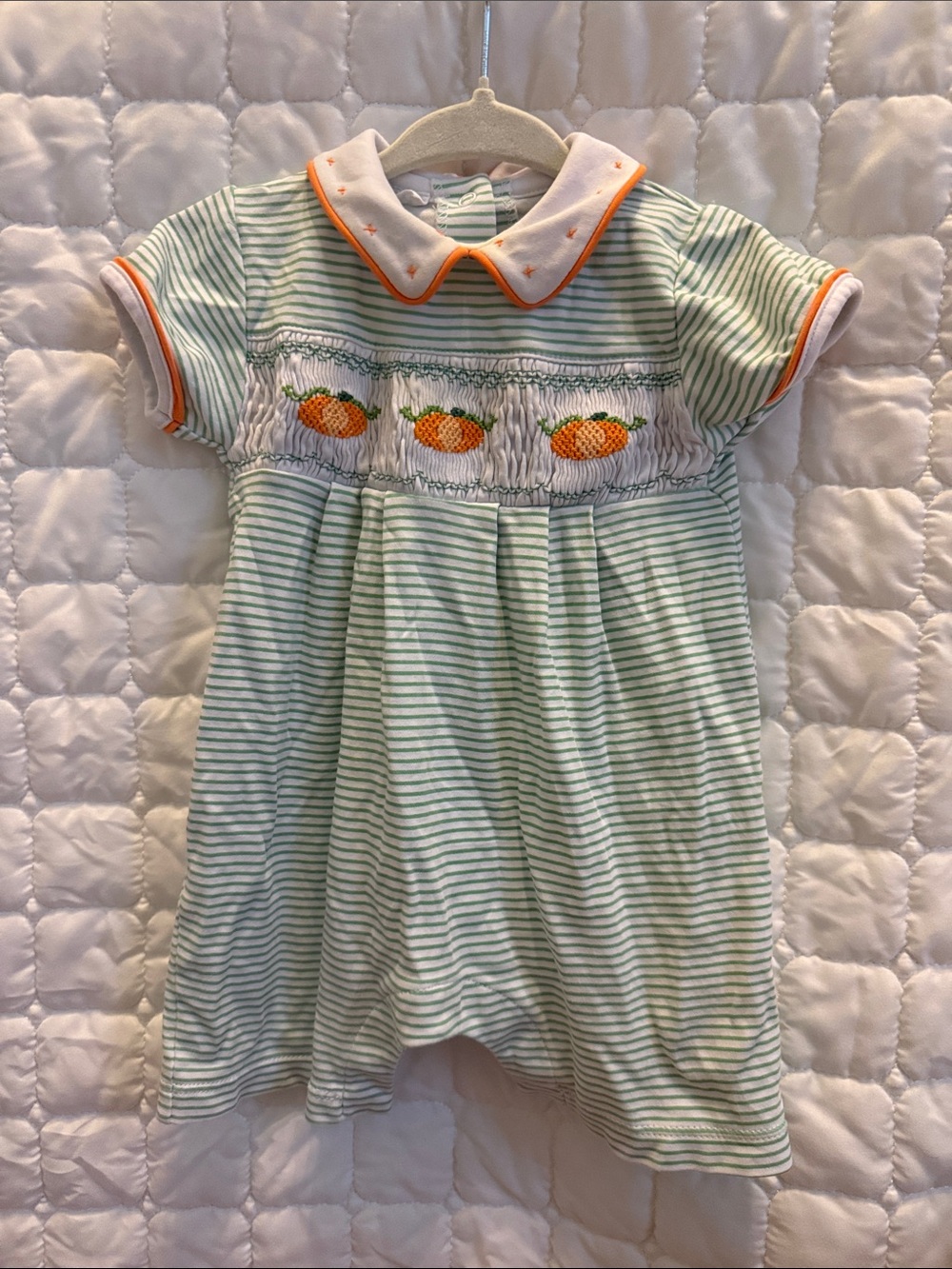 Magnolia Baby Striped Mint & Orange Smocked One-Piece Bodysuit